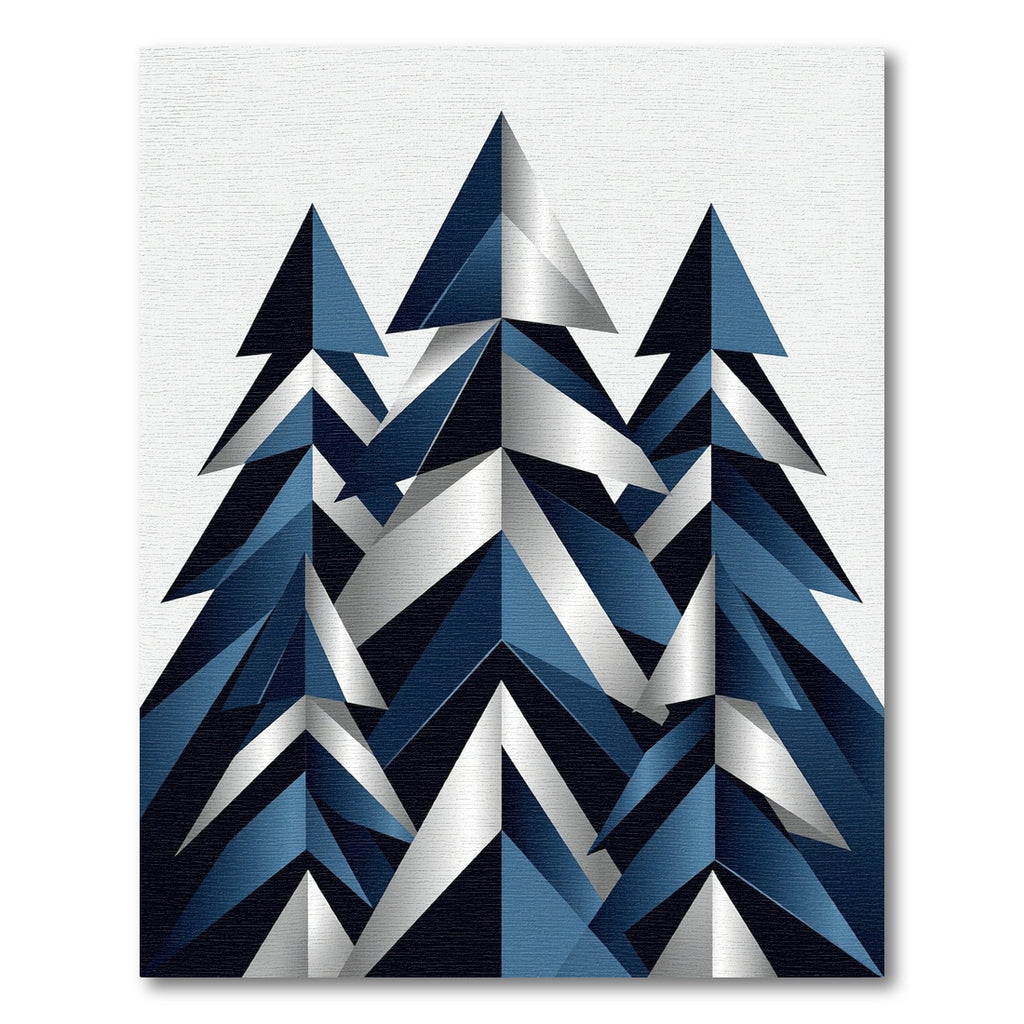 Geometric Metallic Indigo Blue Fir Trees Rug