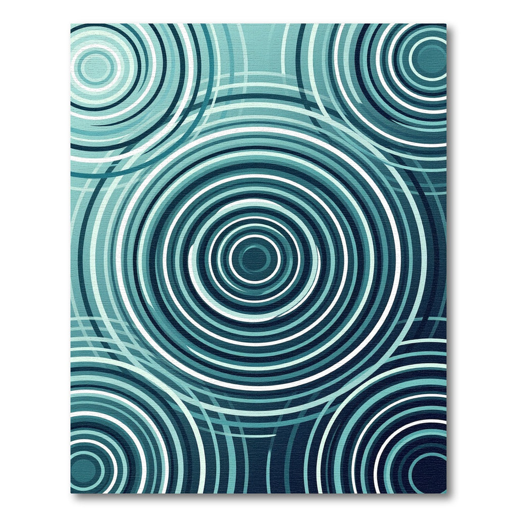 Geometric Teal Circular Ripple Rug
