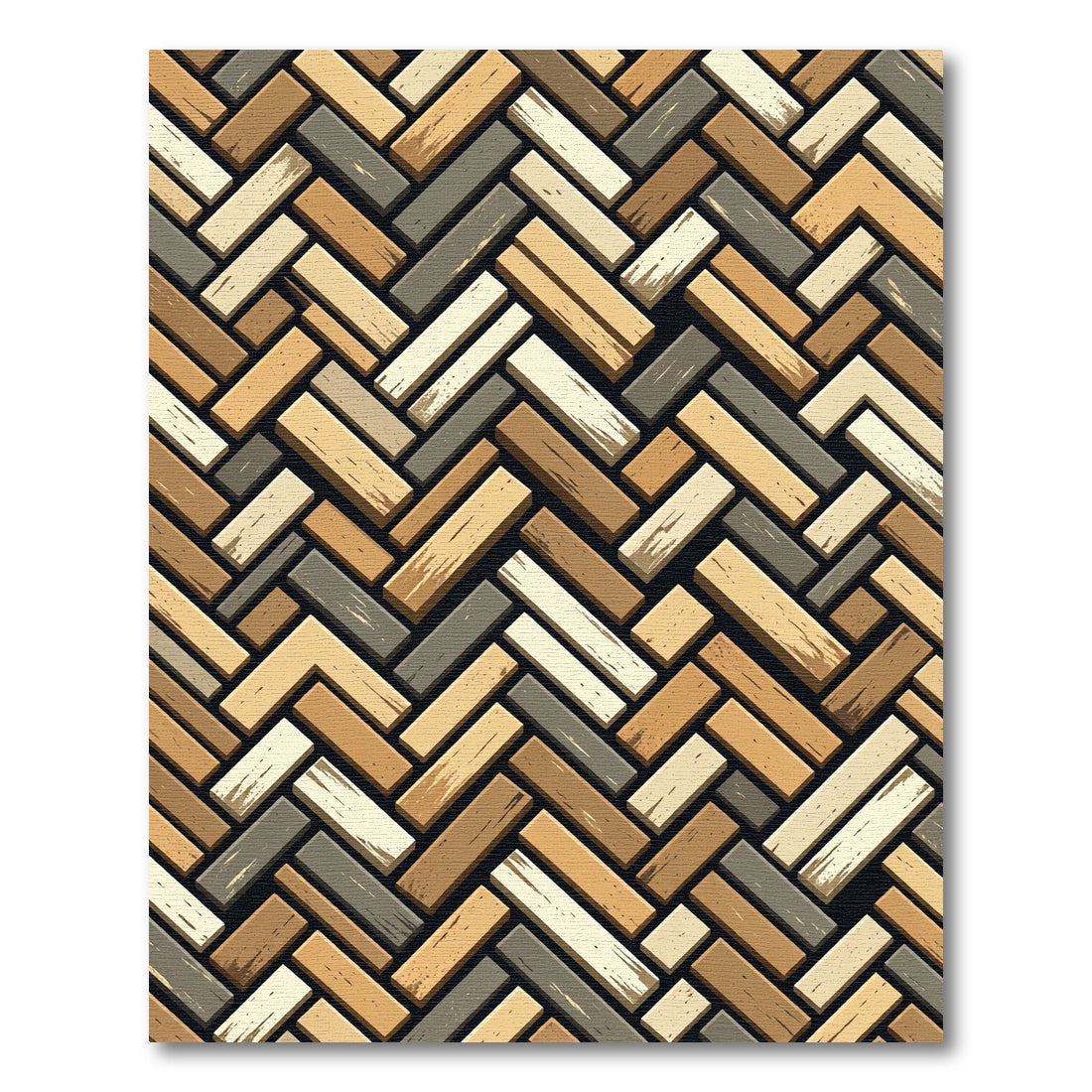 Neutral Herringbone Wood Block Textured Rug