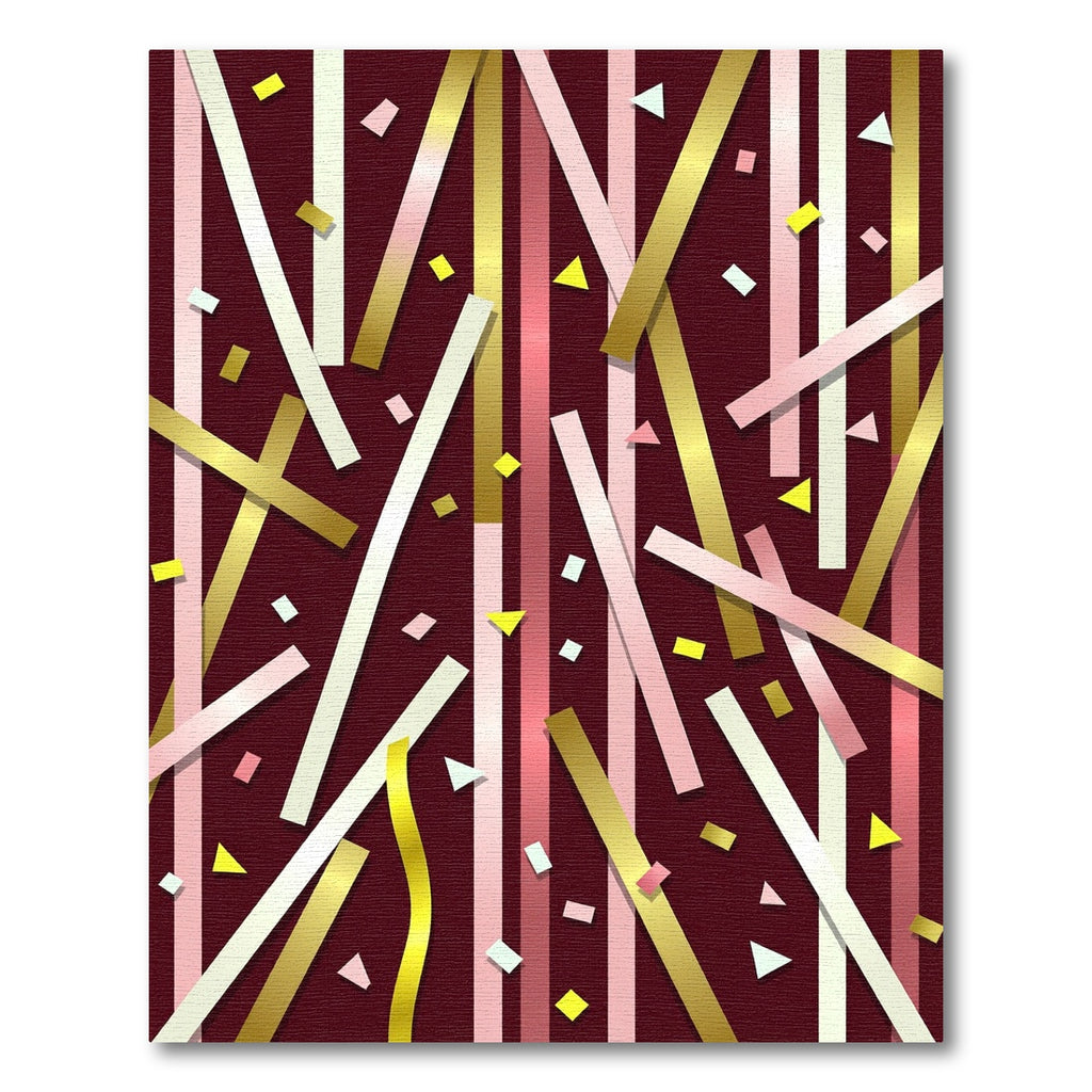 Gold Pink Confetti Streamer Abstract Rug