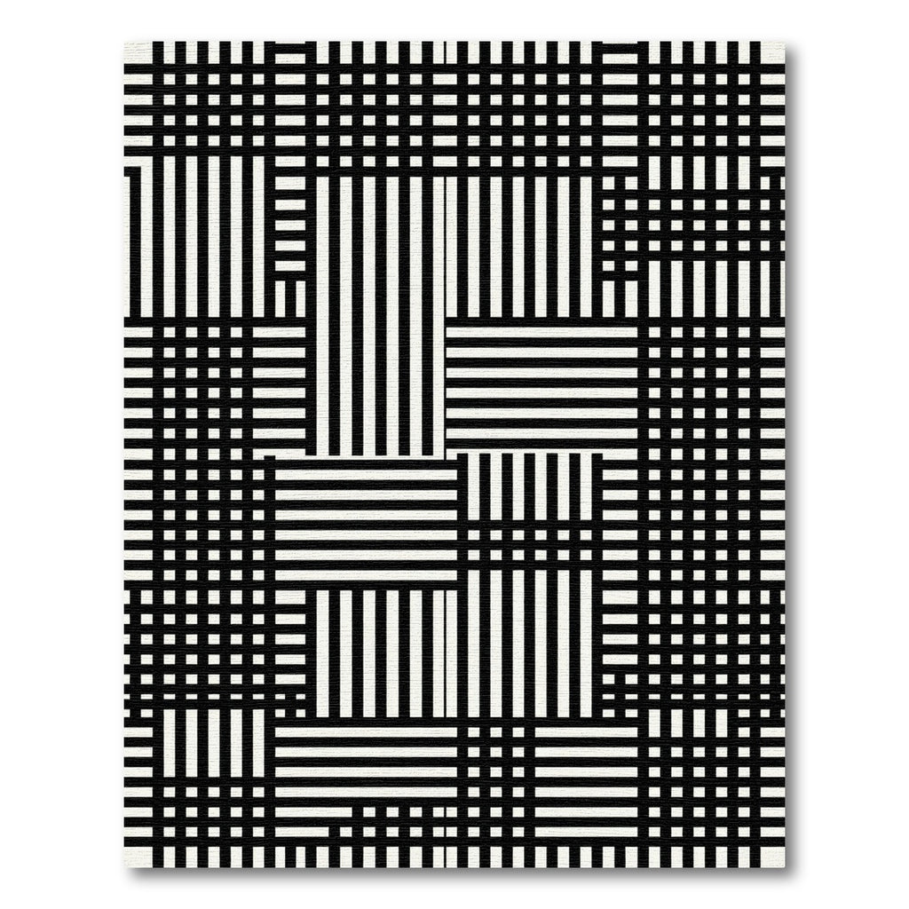 Modern Monochrome Grid Geometric Linear Area Rug