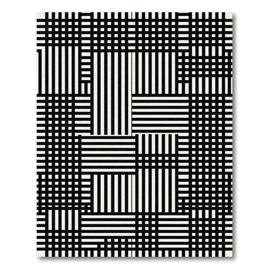 Modern Monochrome Grid Geometric Linear Area Rug