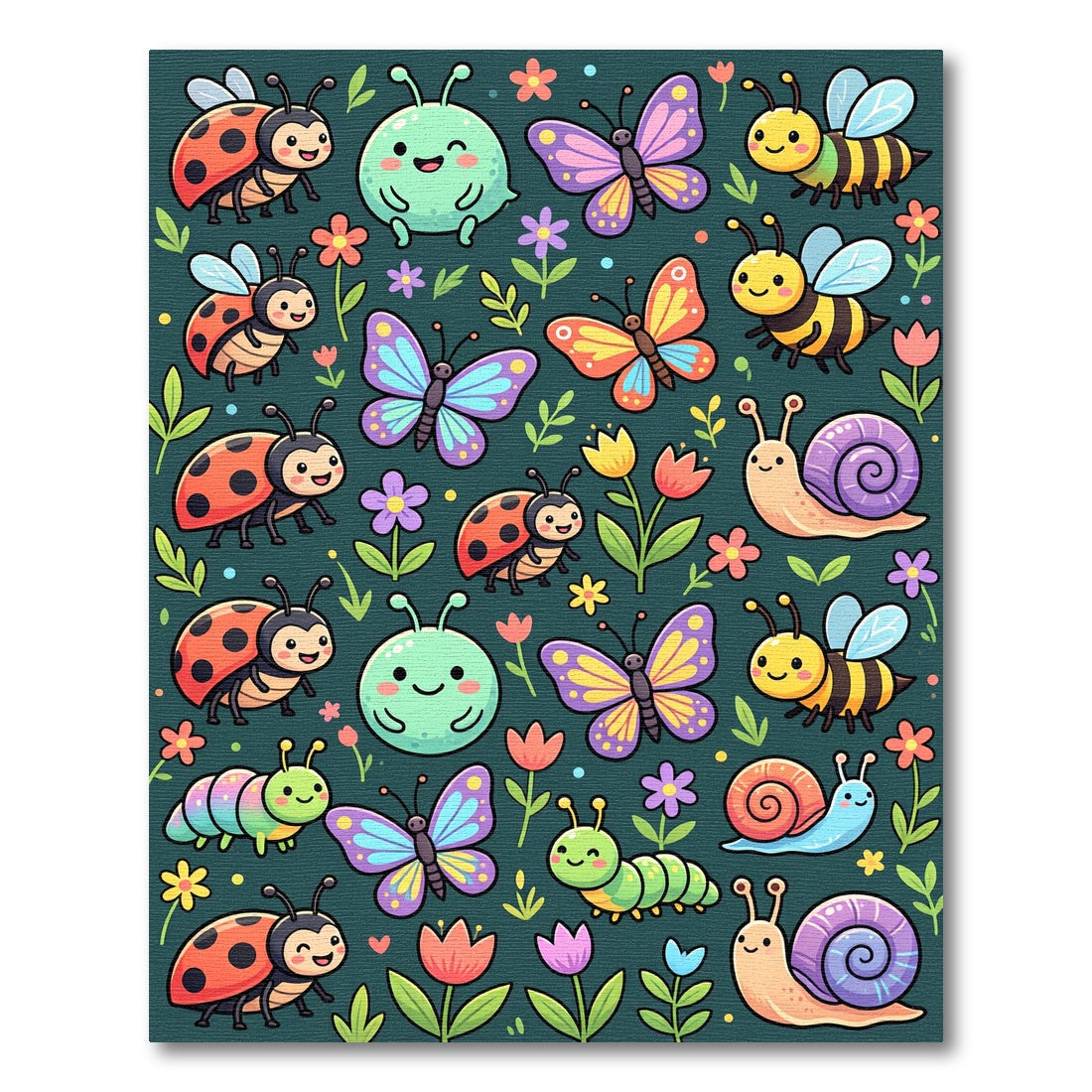 Whimsical Colorful Insect Garden Meadow Rug