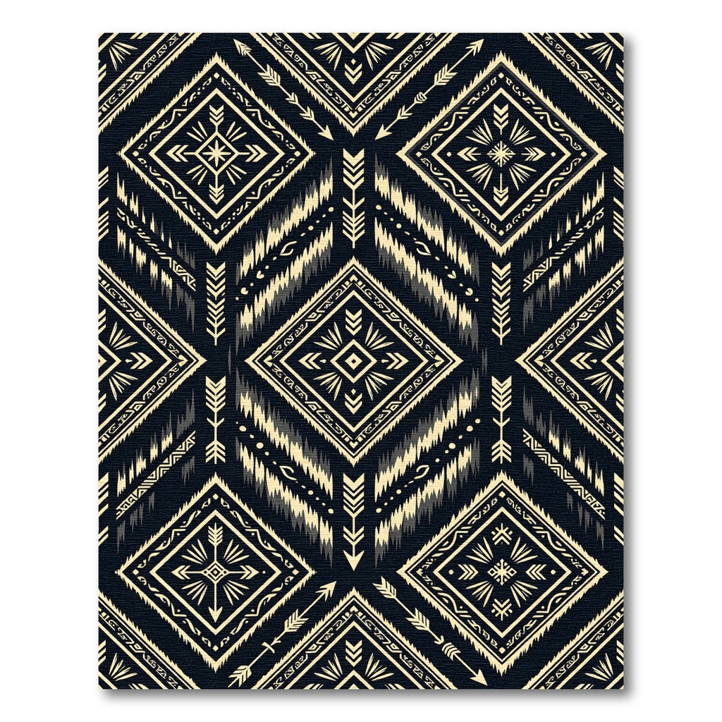 Black and Gold Tribal Geometric Diamond Rug