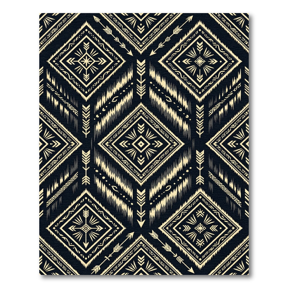 Black and Gold Tribal Geometric Diamond Rug