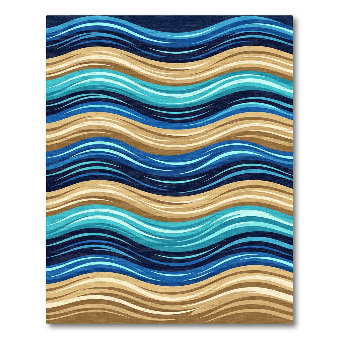 Coastal Blue and Sand Wavy Stripes Rug