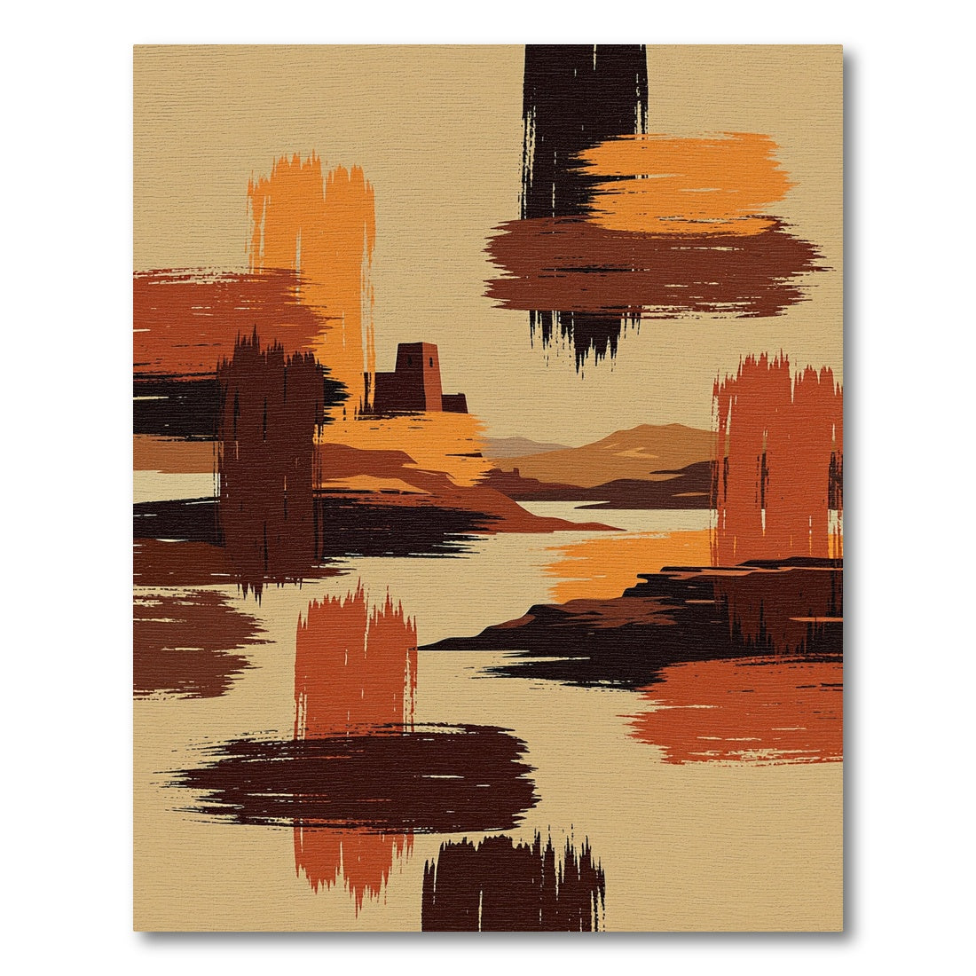 Earthy Tones Desert Landscape Brushstrokes Rug