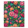 Vibrant Dark Floral Rose Garden Rug