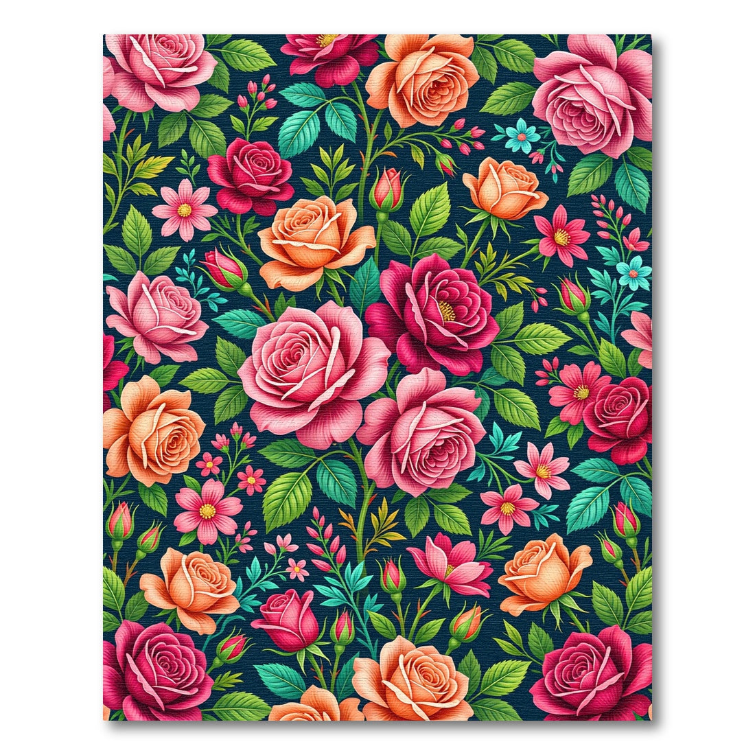 Vibrant Dark Floral Rose Garden Rug