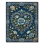 Deep Blue Victorian Rose Heart Rug
