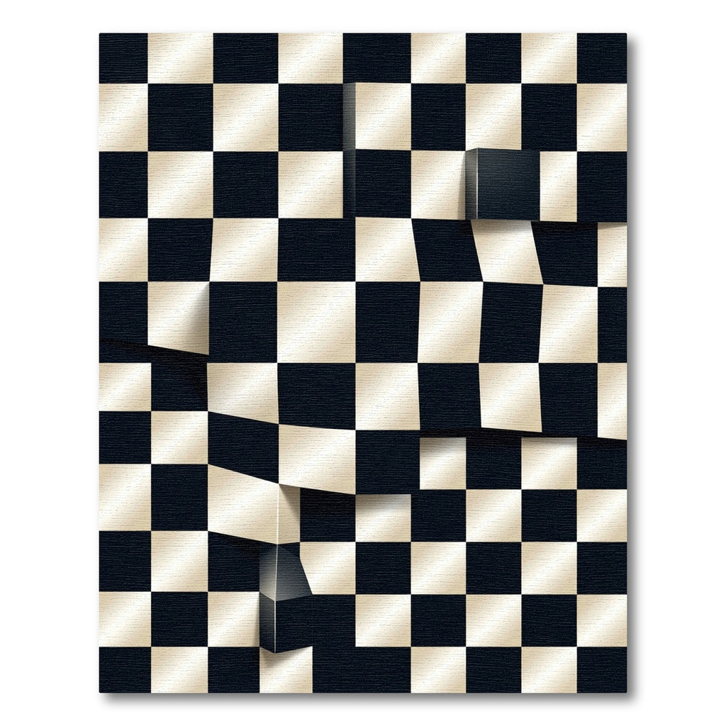 Black Gold 3D Chessboard Checkered Rug