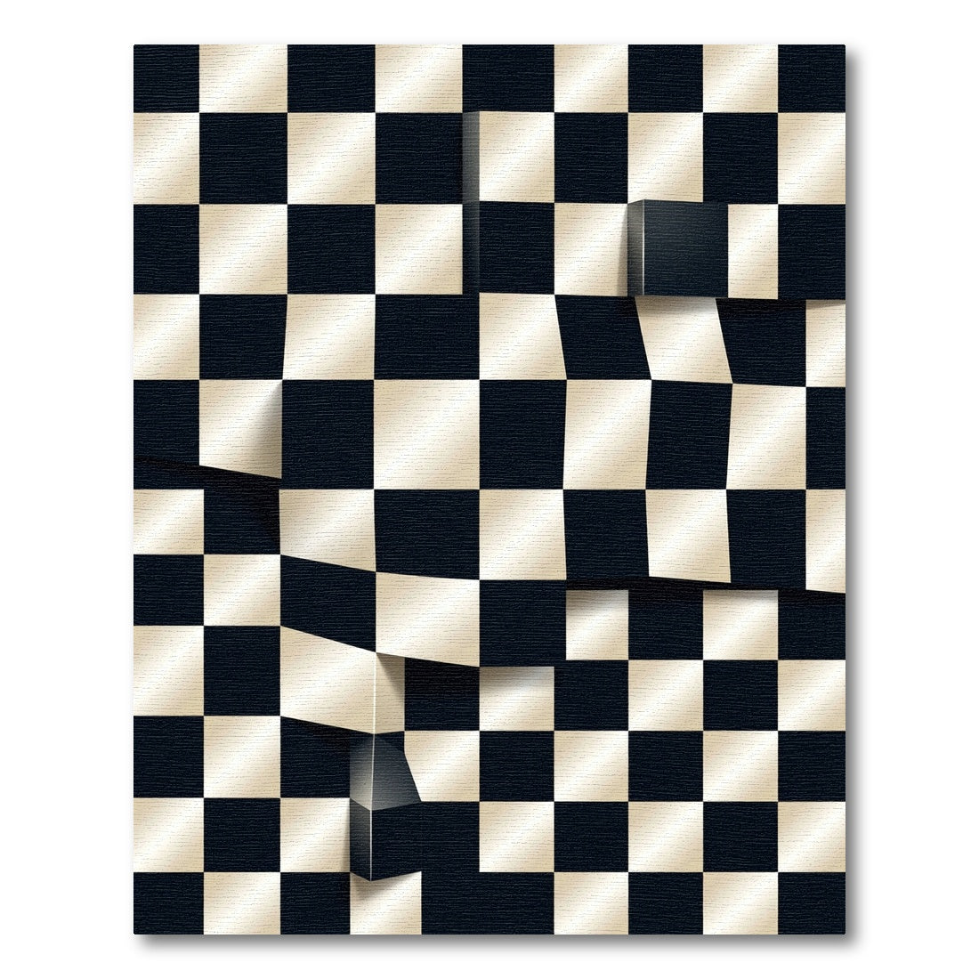 Black Gold 3D Chessboard Checkered Rug