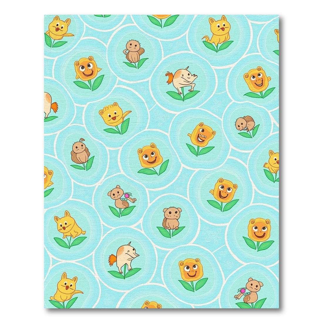 Cute Yellow Creatures Floral Bubbles Rug