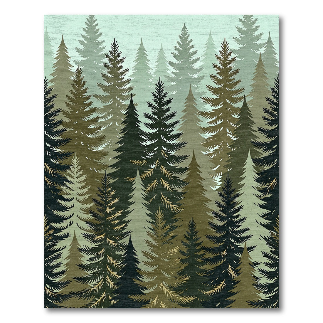 Earthy Green Forest Pine Scenery Rug