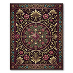 Crimson Starburst Floral Scrollwork Rug