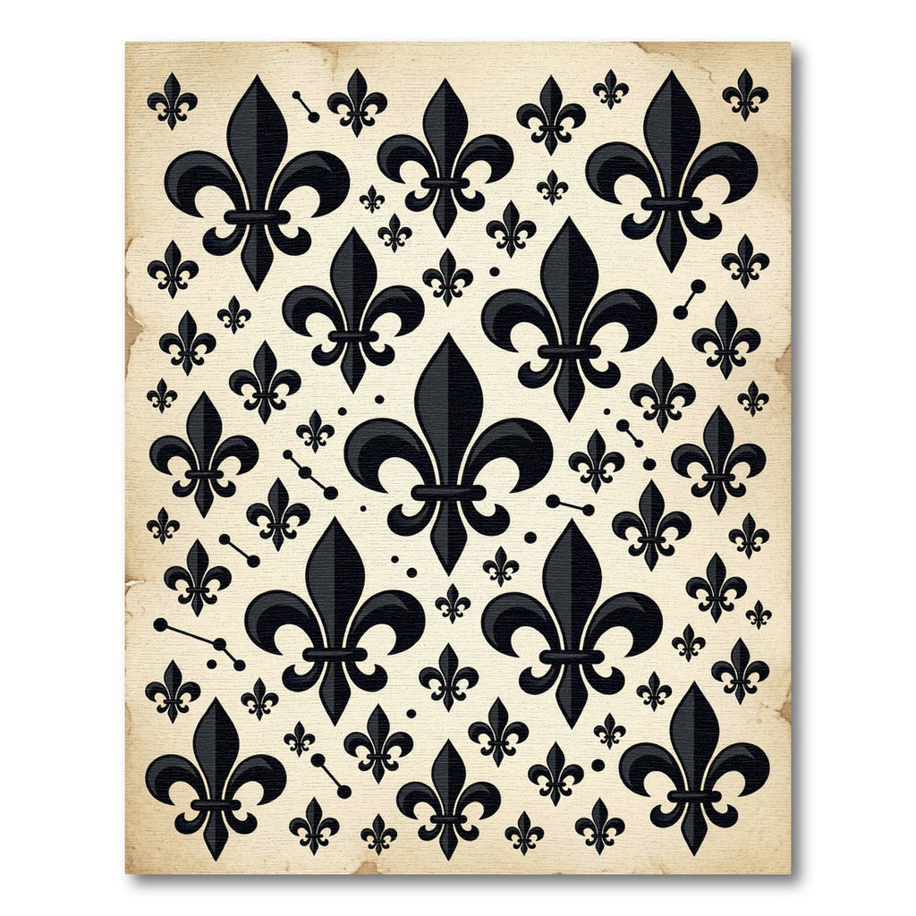 Black Fleur-de-lis Antique Cream Backdrop Rug