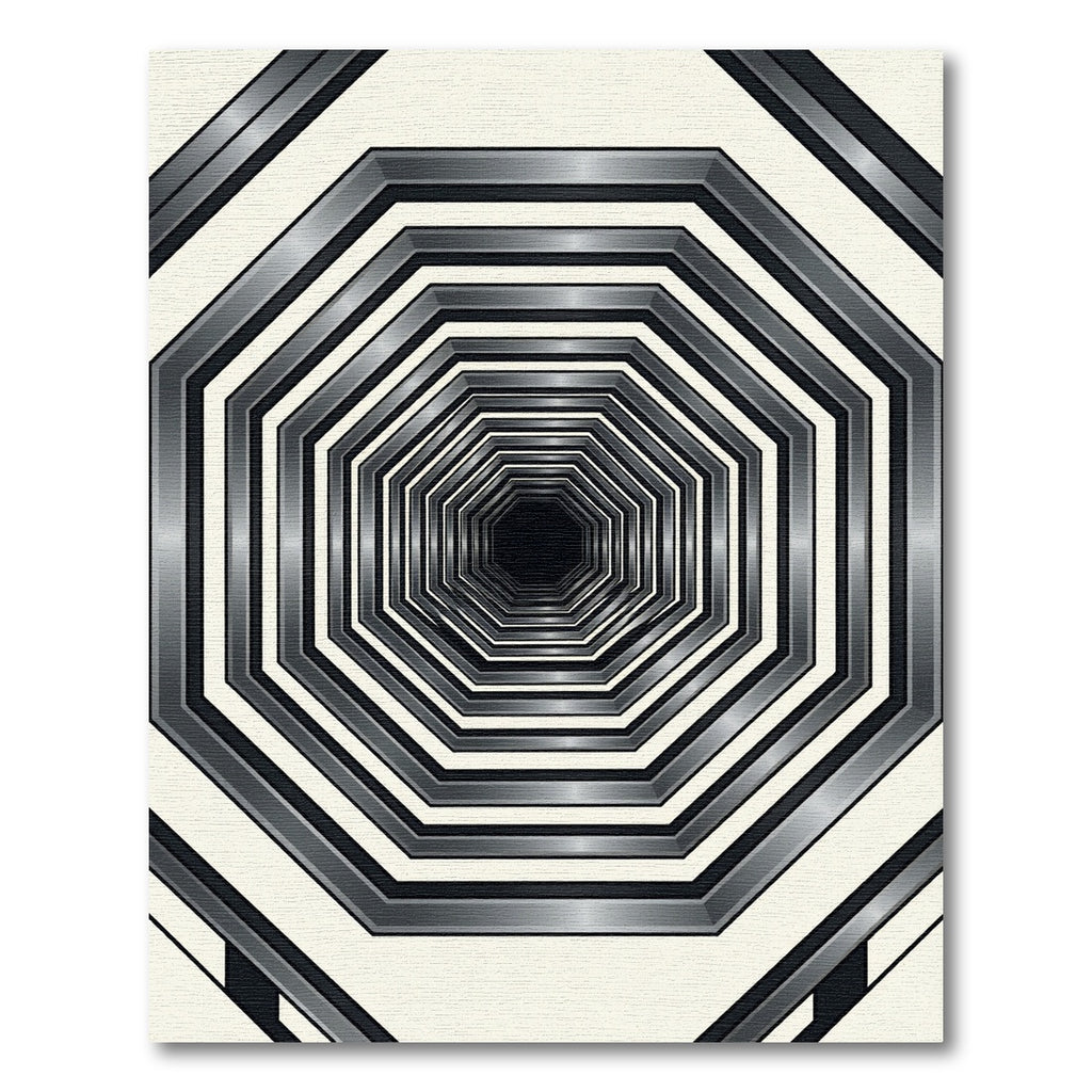 Monochrome Metallic Octagonal Tunnel Depth Rug