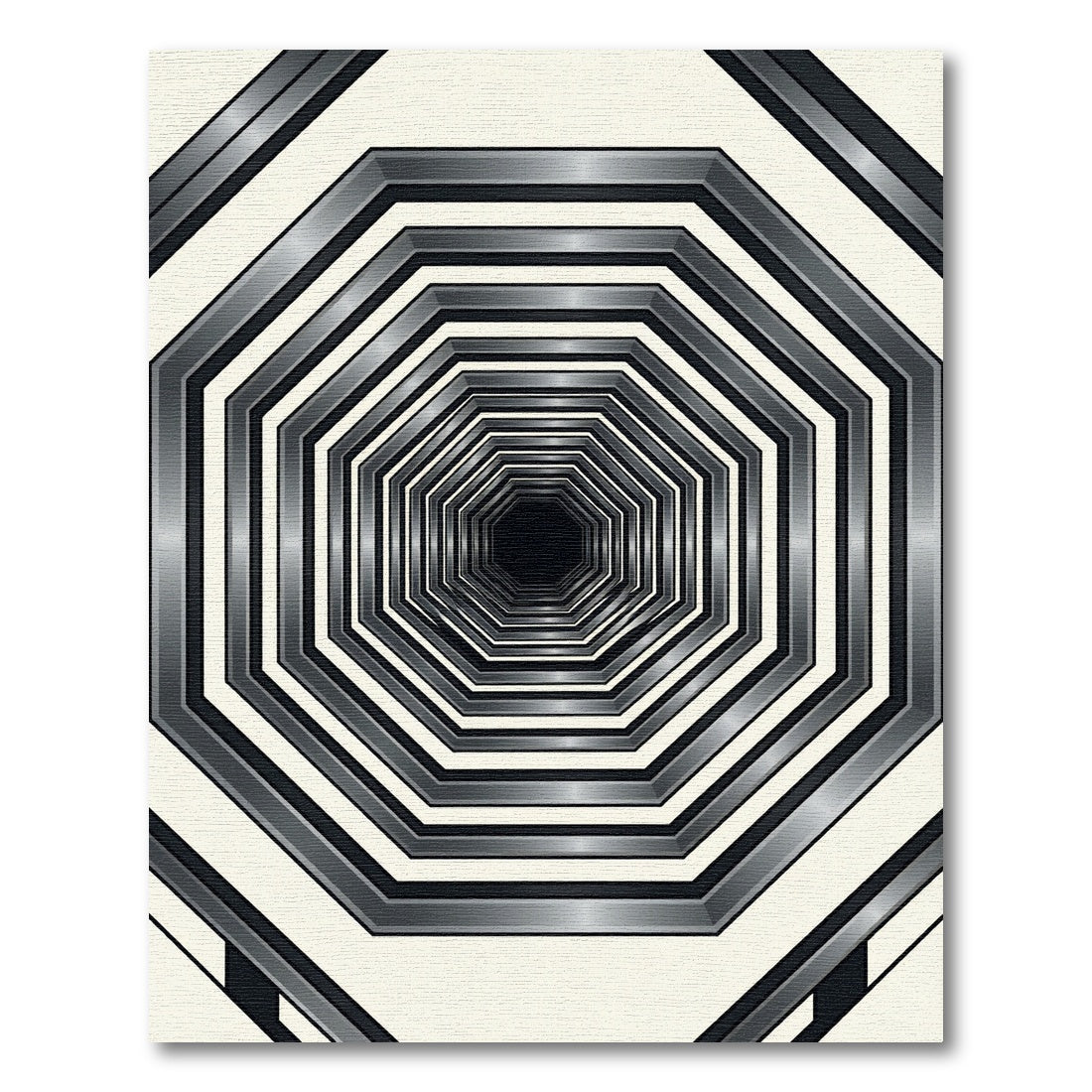 Monochrome Metallic Octagonal Tunnel Depth Rug