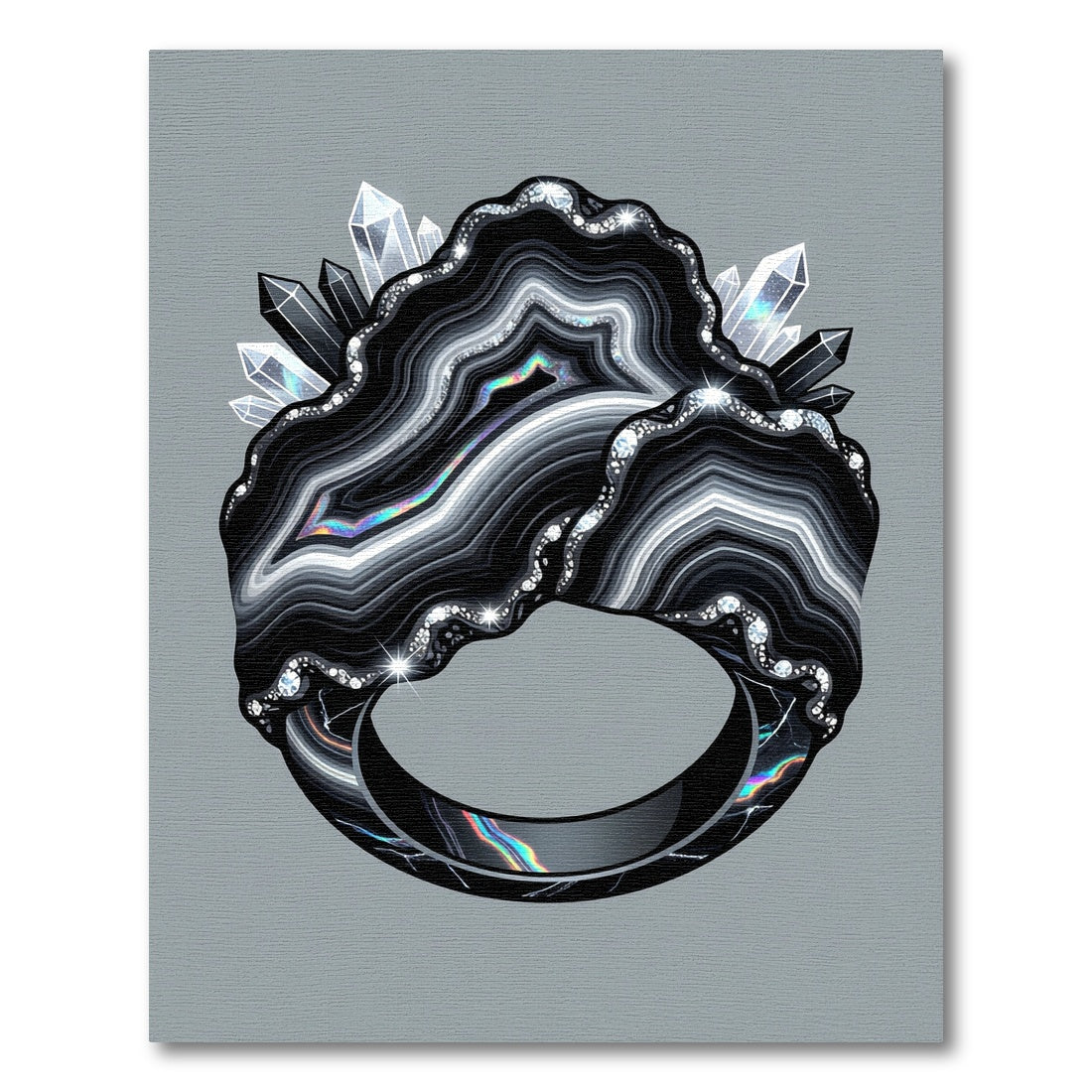 Black Agate With Crystal Accents Rug