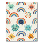 Whimsical Retro Sun Rainbow Nursery Illustration Rug