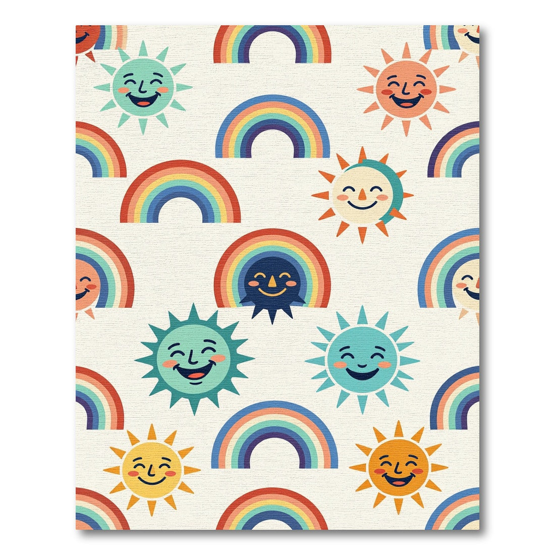 Whimsical Retro Sun Rainbow Nursery Illustration Rug