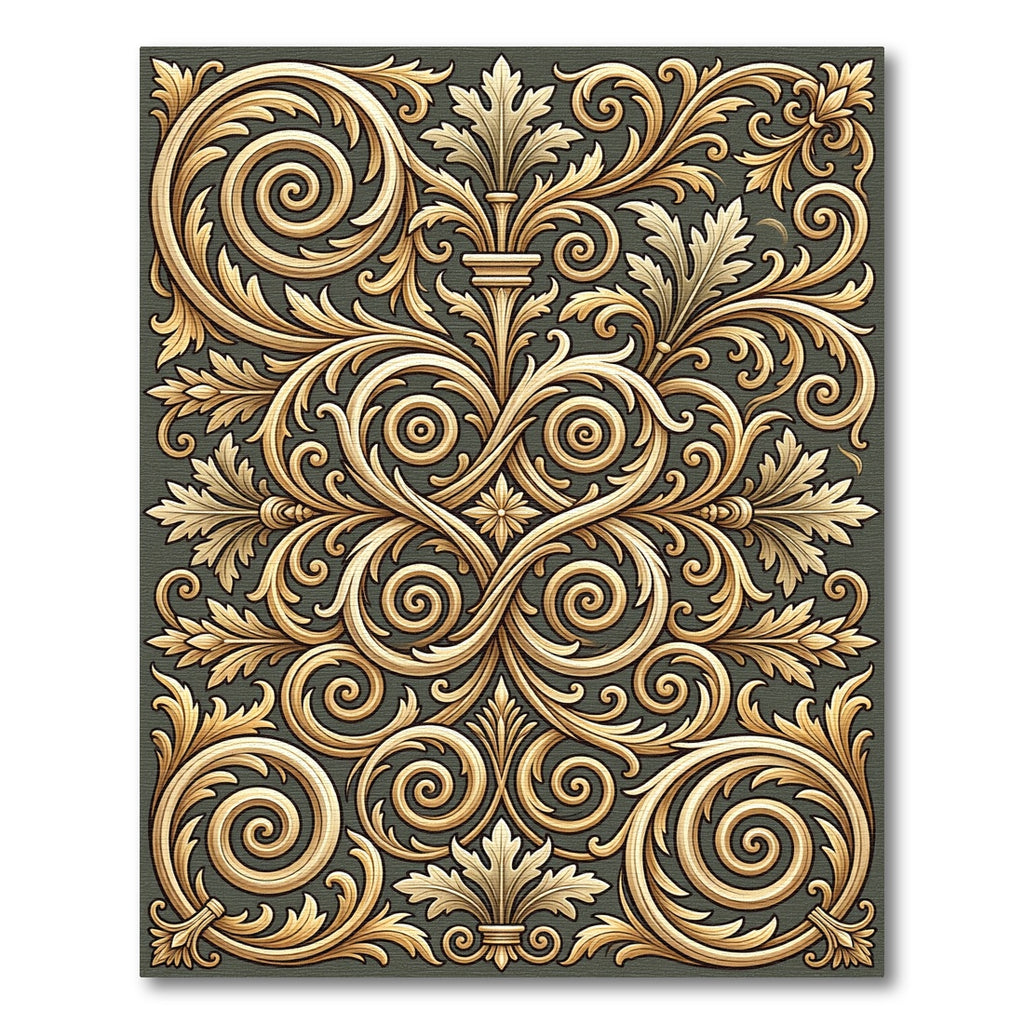 Ornate Golden Acanthus Swirl Rug