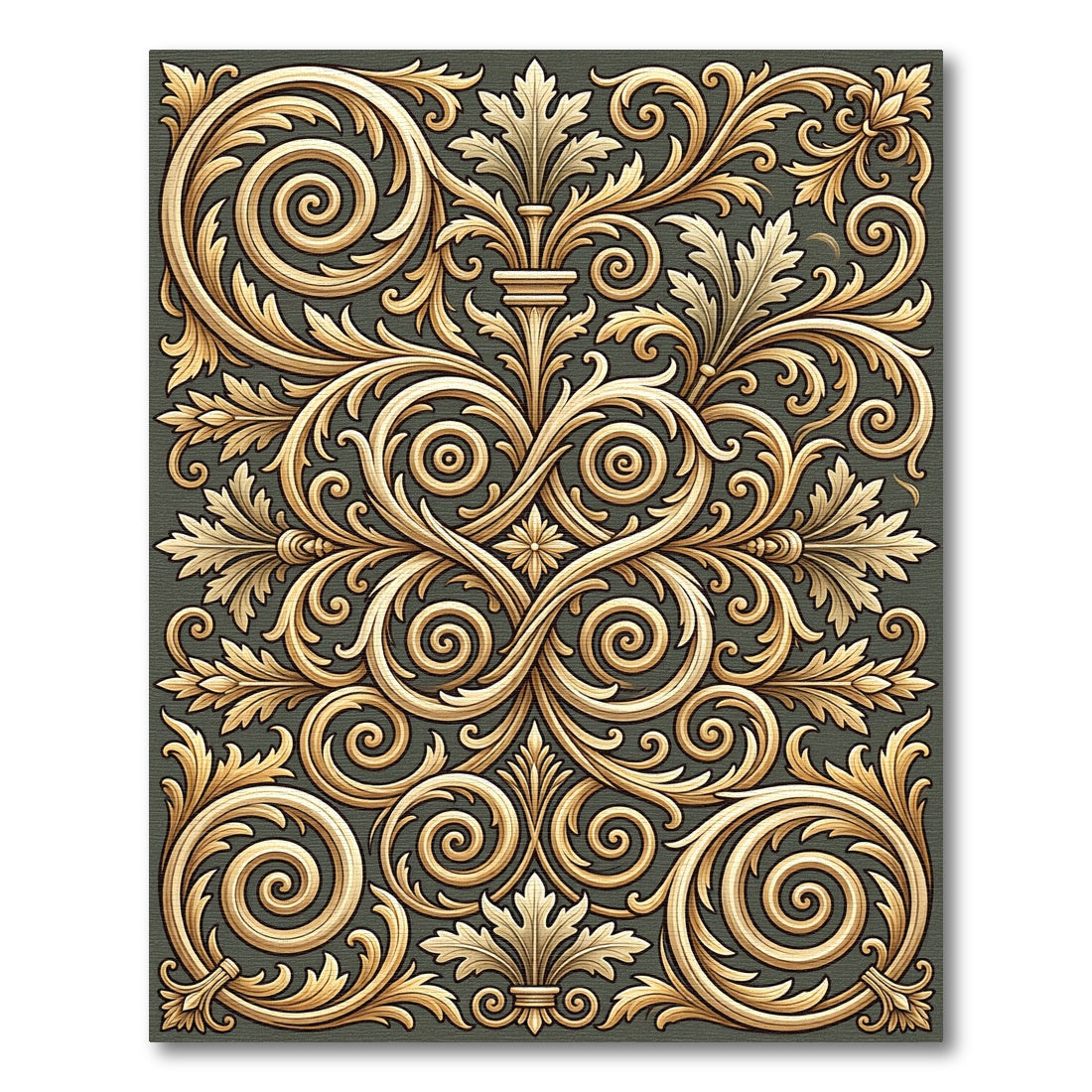 Ornate Golden Acanthus Swirl Rug