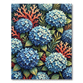 Blue Hydrangea and Coral Botanical Garden Rug
