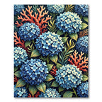 Blue Hydrangea and Coral Botanical Garden Rug