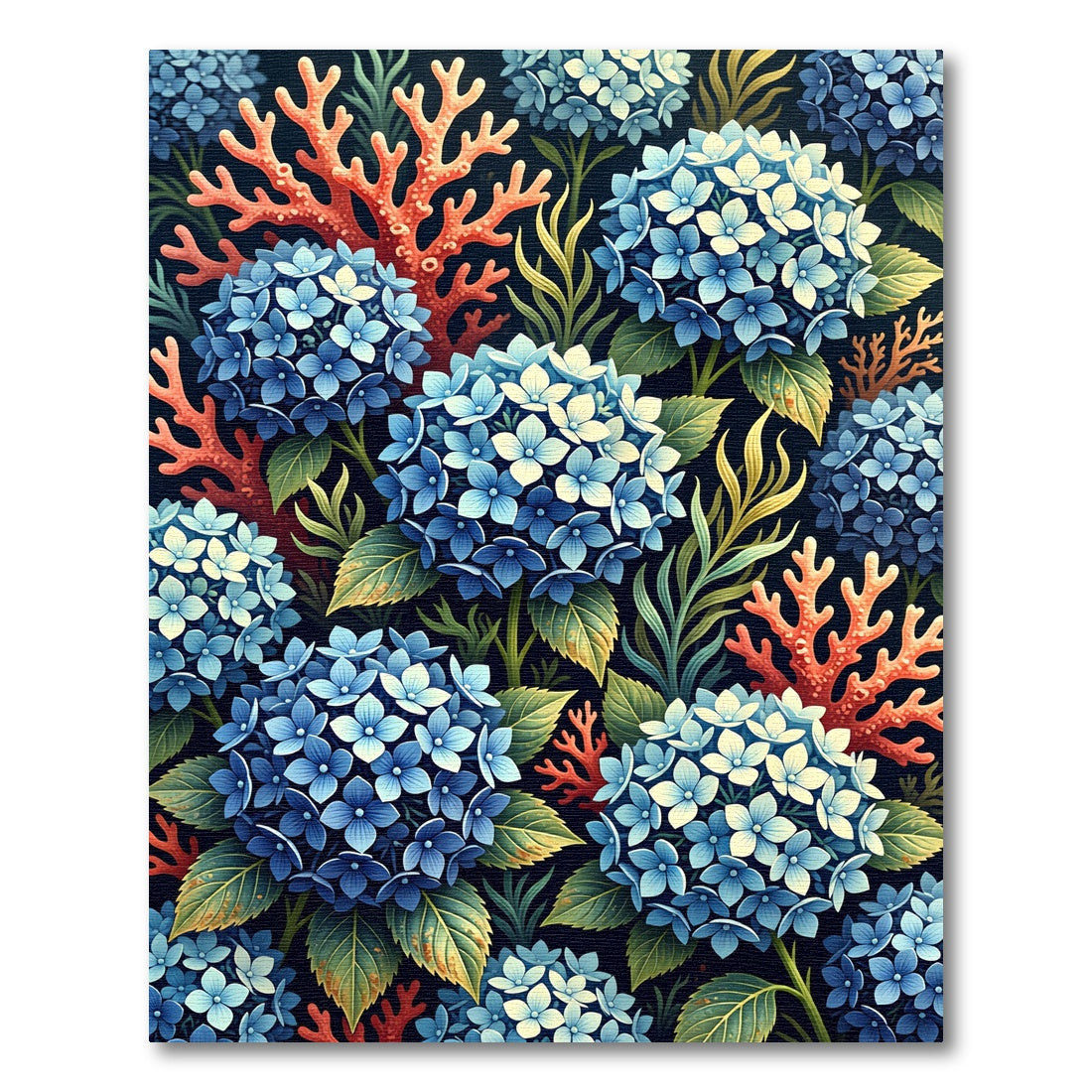 Blue Hydrangea and Coral Botanical Garden Rug