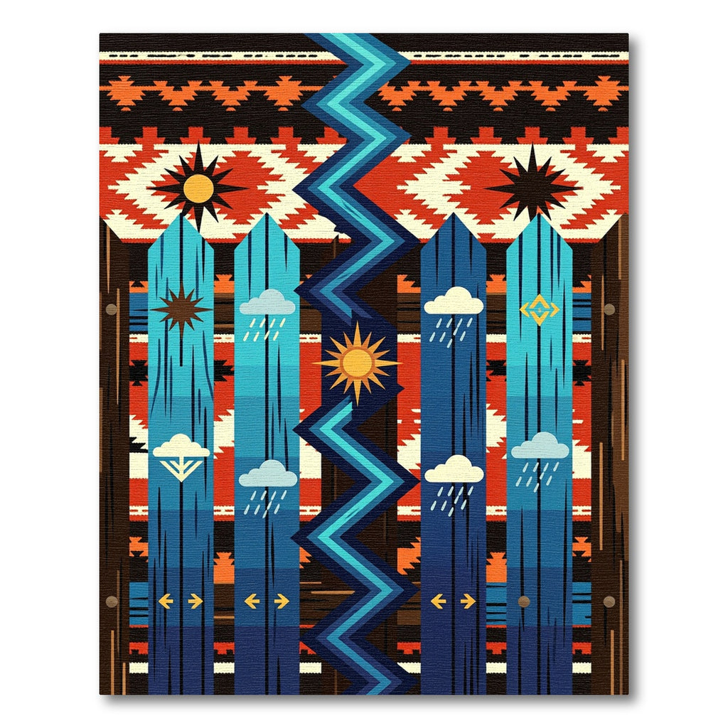 Red Navajo Cloud Sun Zigzag Fence Rug