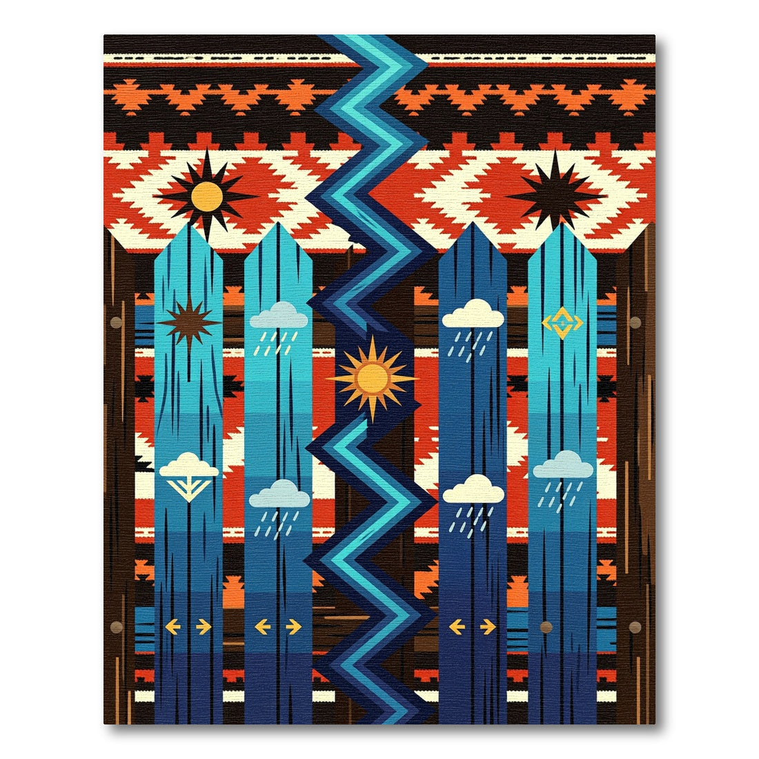 Red Navajo Cloud Sun Zigzag Fence Rug