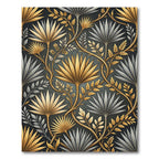 Opulent Gold Silver Palm Leaf Art Nouveau Rug