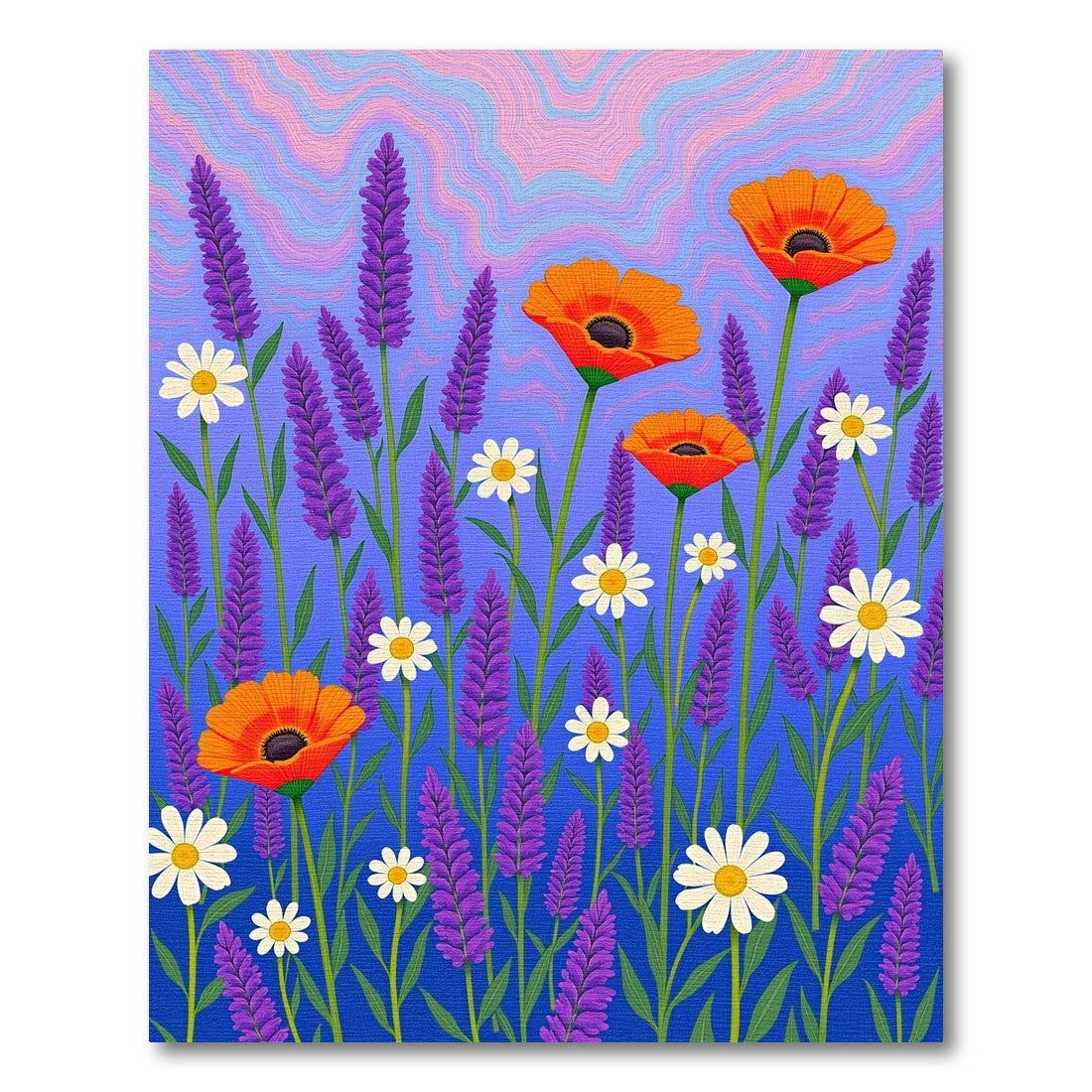 Vibrant Orange Poppy Lavender Field Rug
