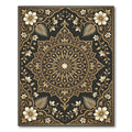 Elegant Golden Floral Medallion Black Rug
