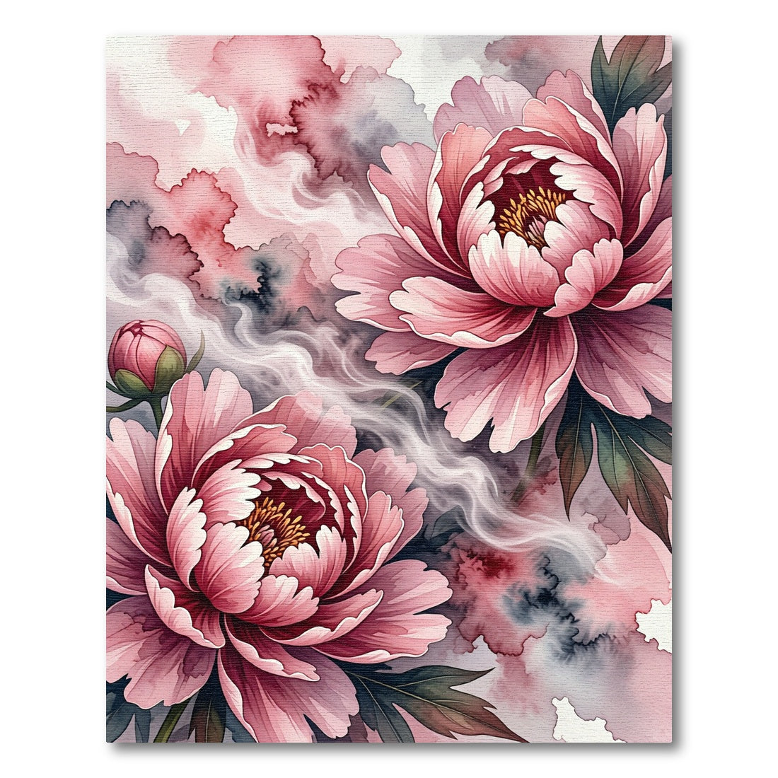 Pink Peony Watercolor Floral Swirl Rug