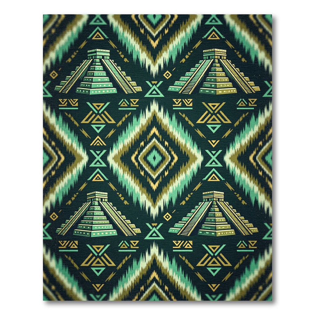 Aztec Pyramid Teal and Gold Ikat Rug