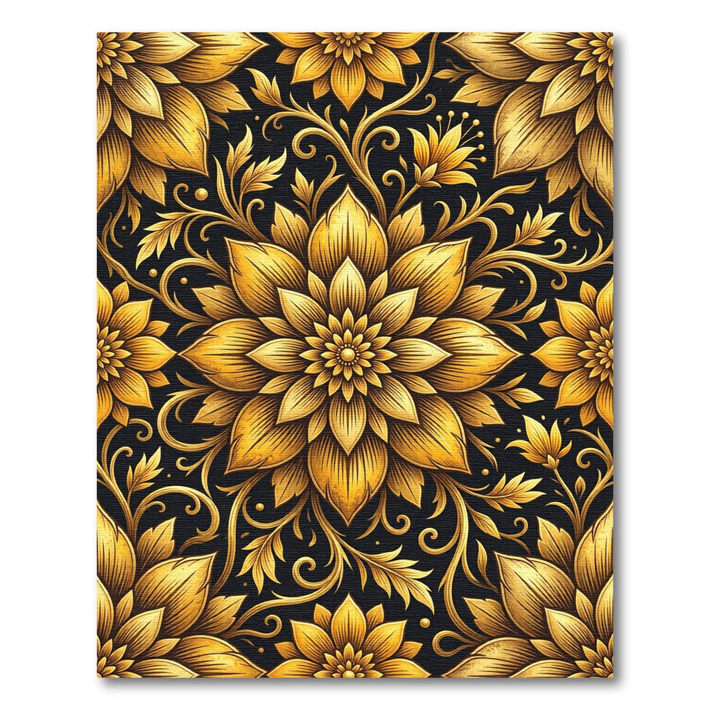Opulent Gold Floral Damask Filigree Rug
