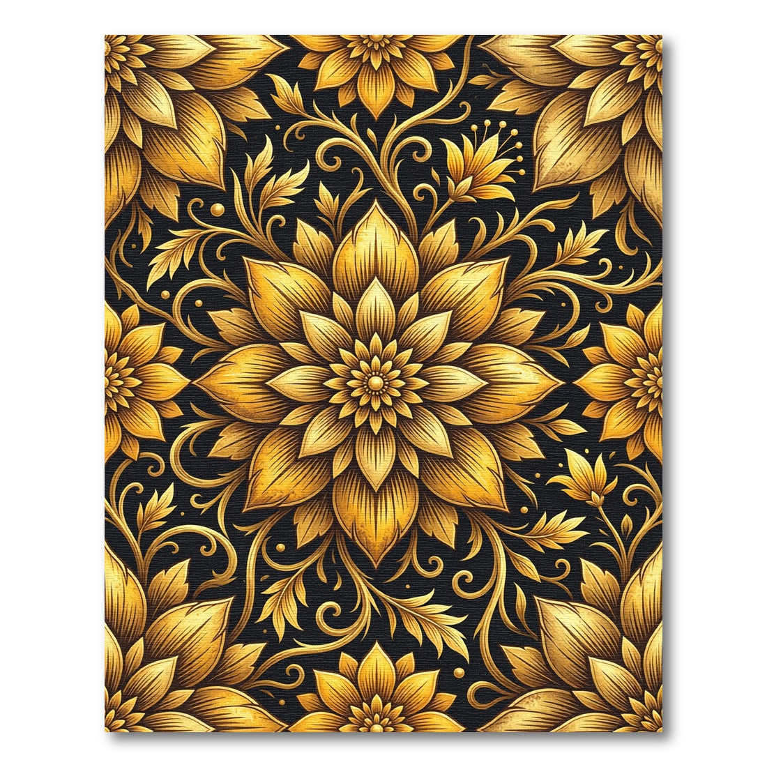 Opulent Gold Floral Damask Filigree Rug