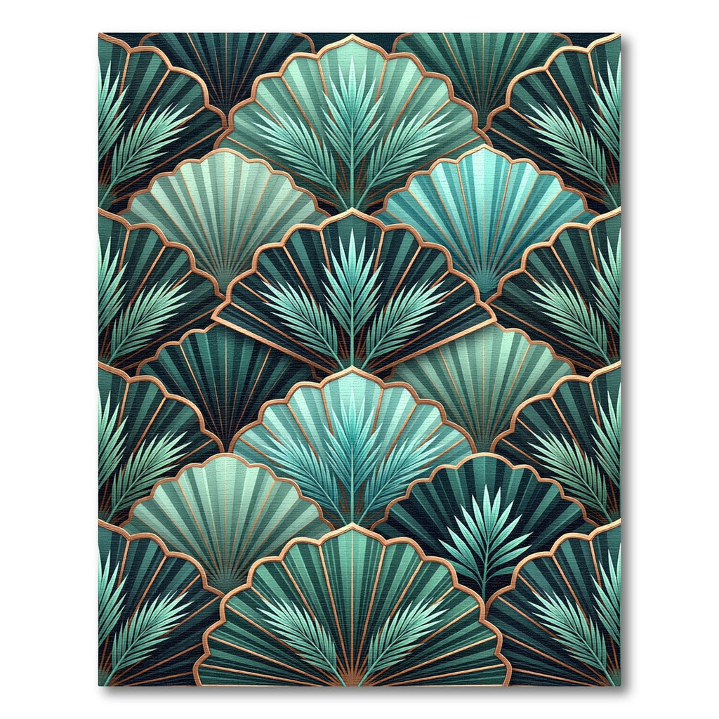 Emerald Art Deco Tropical Fan Rug