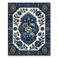 Elegant Navy Floral Bouquet Medallion Rug
