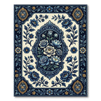 Elegant Navy Floral Bouquet Medallion Rug