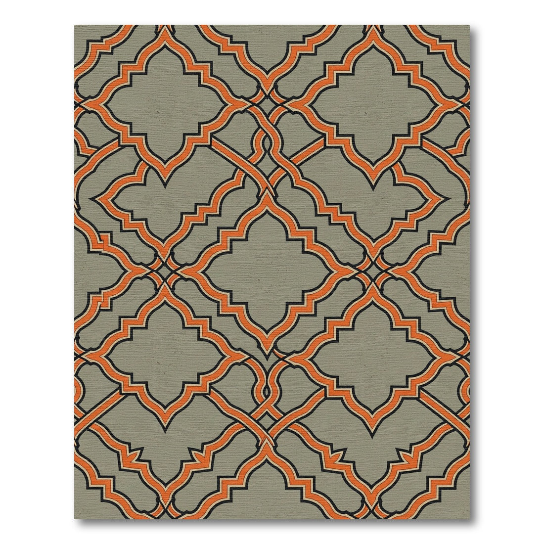 Geometric Orange and Slate Interlocking Trellis Rug