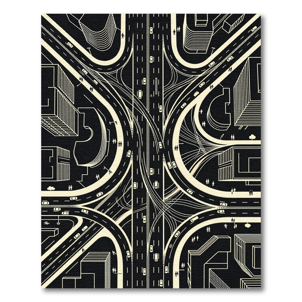 Modern Monochrome Architectural Highway Cityscape Rug