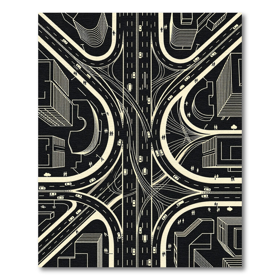 Modern Monochrome Architectural Highway Cityscape Rug
