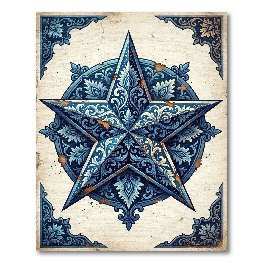 Vintage Navy Ornate Star Medallion Rug