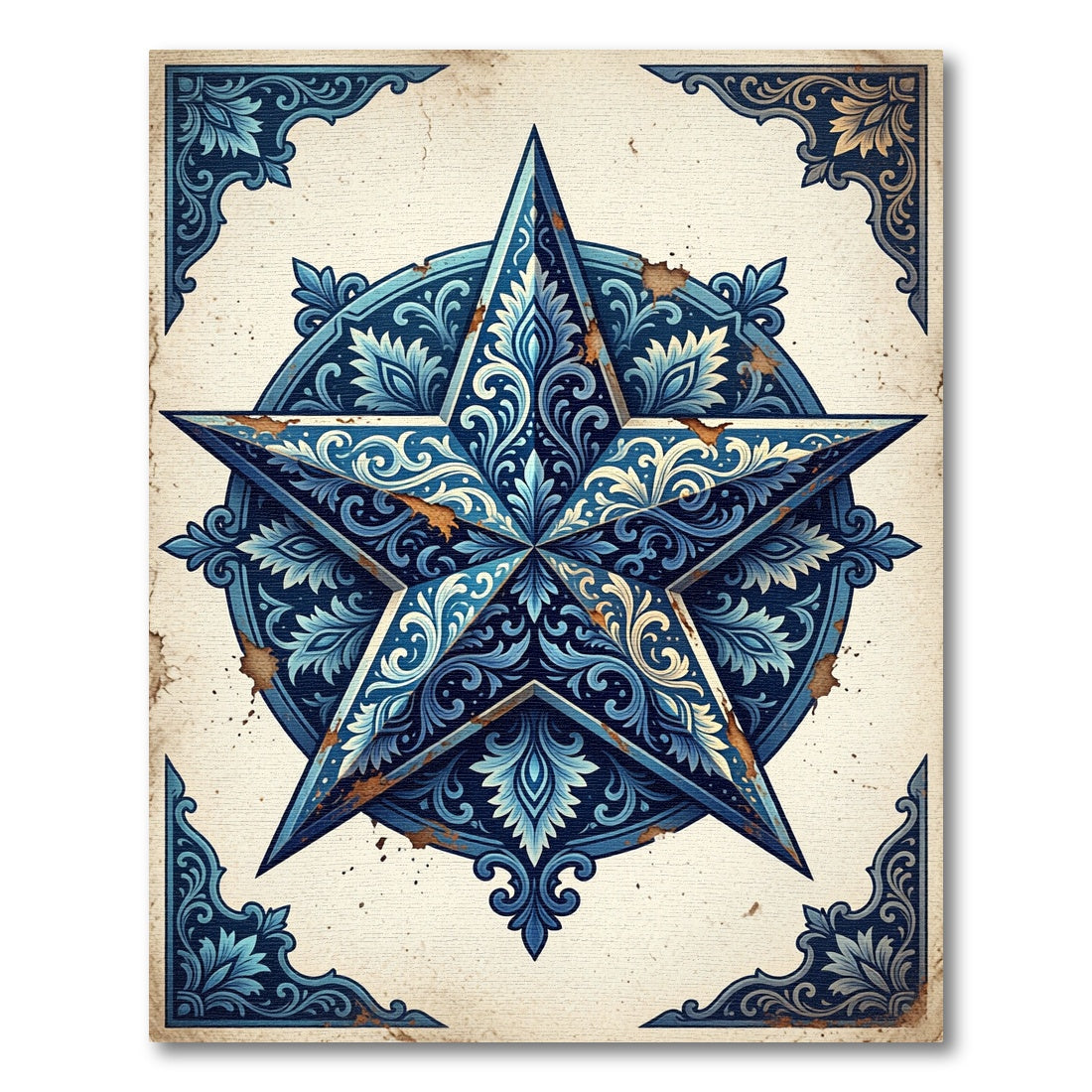 Vintage Navy Ornate Star Medallion Rug