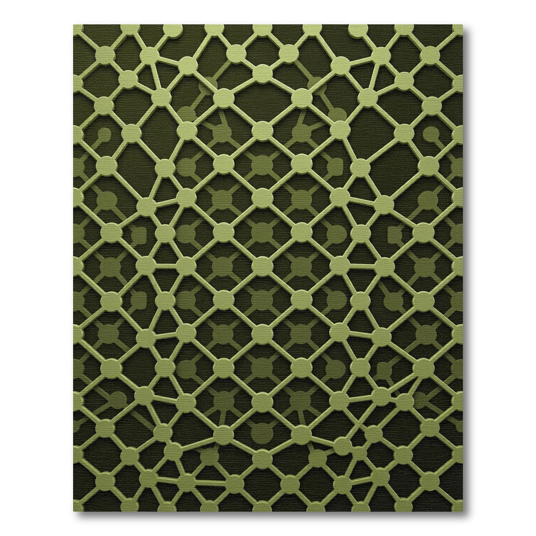 Olive Green Geometric Interconnected Grid Rug