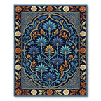 Ornate Blue Golden Floral Arch Rug