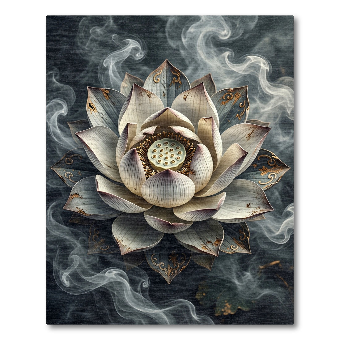 Ethereal Silver Lotus Smoke Bloom Rug